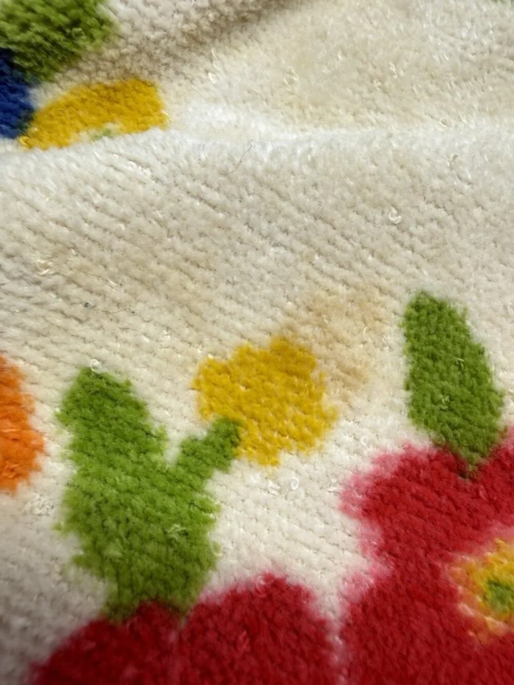 Vintage Terry Dish Cloth Towel Apron With Retro Flowers Orange Green Blue Red